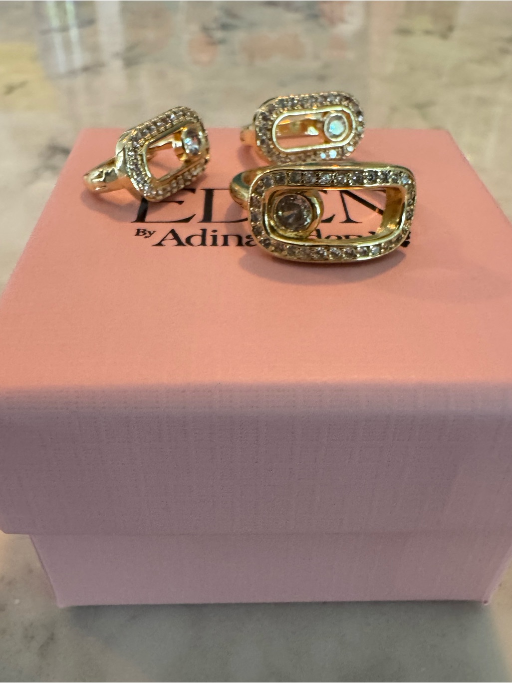 Gold And Cz Open Adjustable Ring And Earring Set